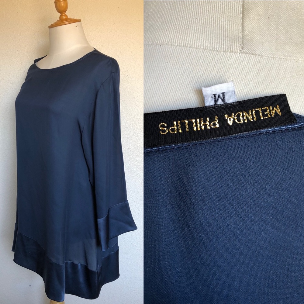 Melinda Phillips Blue Silk Tunic Top Made USA sz M